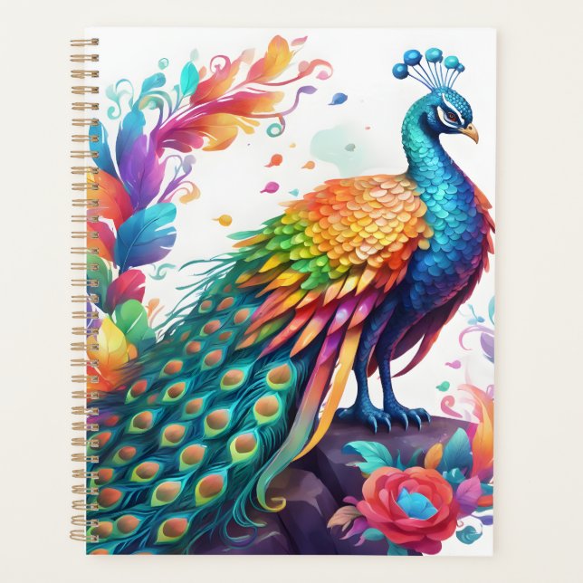 Le paon est un oiseau aux couleurs vives, connu (Devant)