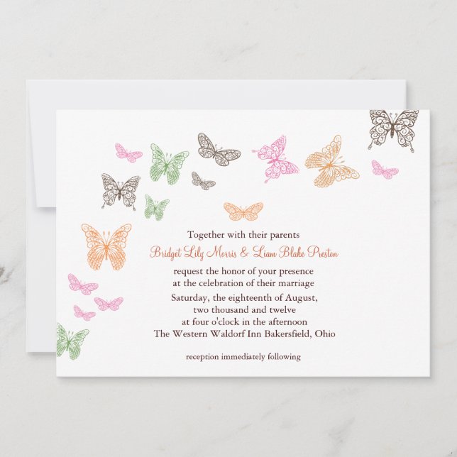 Le papillon embrasse le faire-part de mariage (Devant)