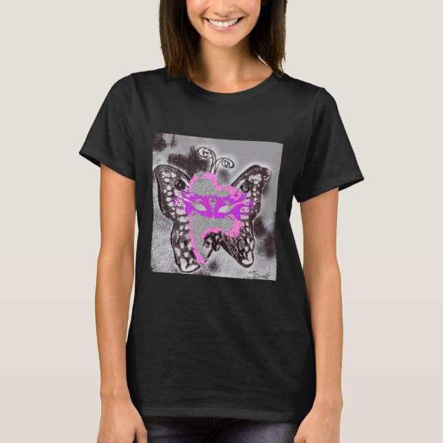 Le Papillon Masqué De Gris Et De Rose T-Shirt (Front)