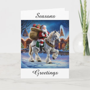 Le Père Noël sur une carte de Noël à cheval