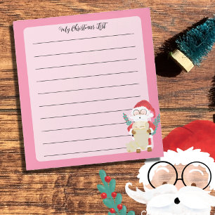 Le Père Noël Vérifie Sa Liste Bloc-Notes Rose