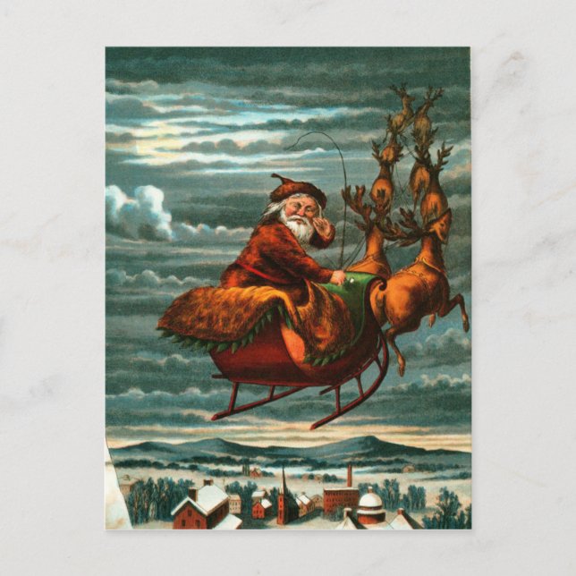 Le Père Noël vintage et rennes Postcard (Front)