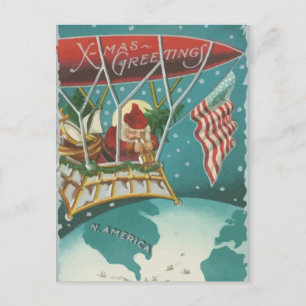 Le Père Noël vintage survole l'Amérique Carte post