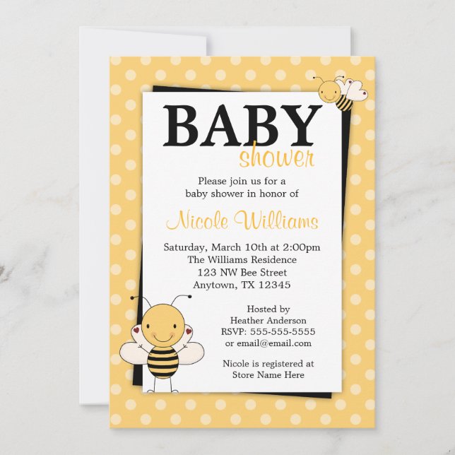 Le point de polka gaffent des invitations de baby (Devant)