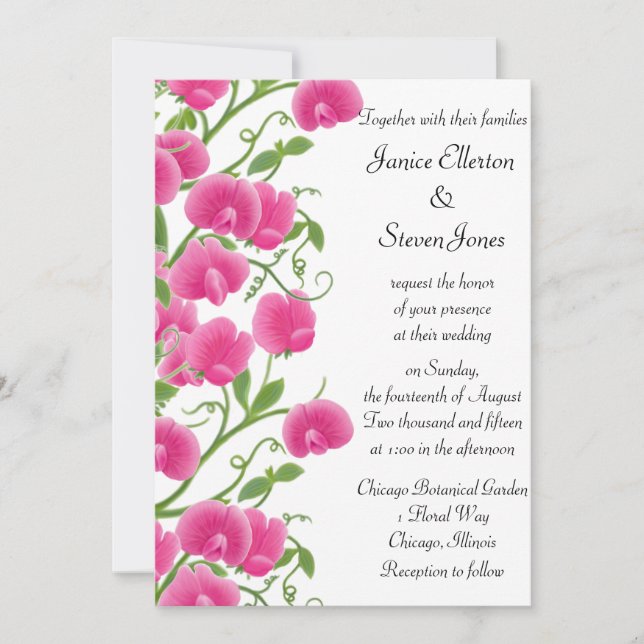 Le pois doux rose fleurit le faire-part de mariage (Devant)