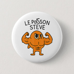 Le Poisson Steve Funny Muscular Fish Cartoon 2 Inch Round Button