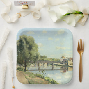 Le Pont Du Chemin De Fer Camille Pissarro Paper Plate