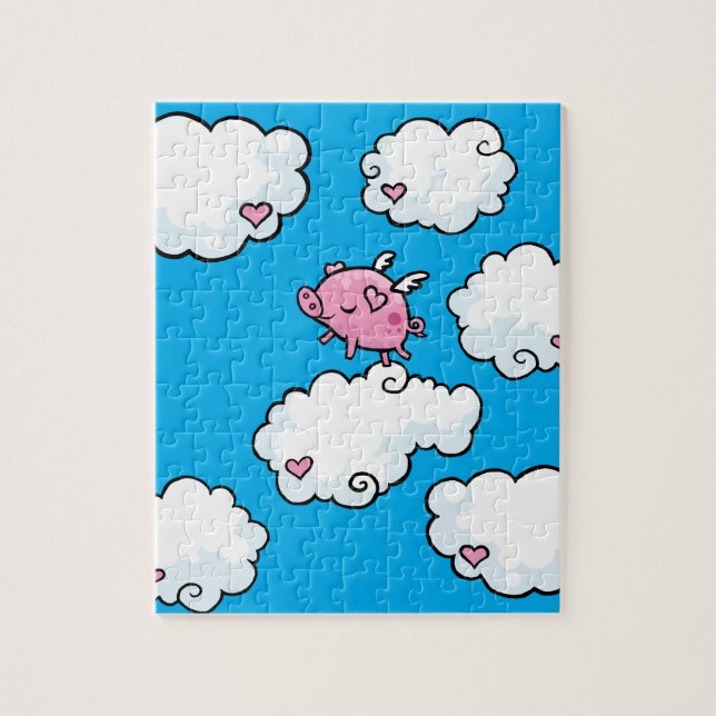 Le porc de vol danse sur le puzzle de nuages (Vertical)