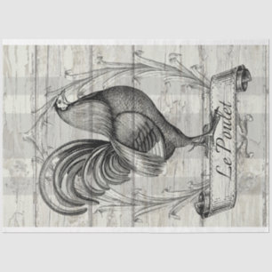 Le Poulet The French Rooster on Old Wood Decoupage Tissue Paper