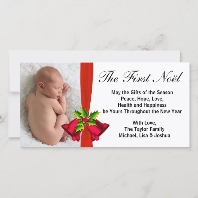 Le premier Carte photo de Noël de Red Bells Baby (Devant)