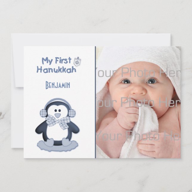 Le premier Hanoukka du bébé, Penguin, Carte photo (Devant)