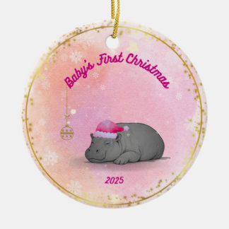 Le premier Noël de bébé - Ornement Hippopotame en 