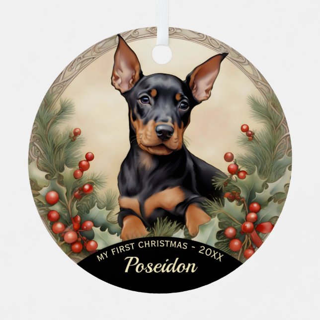 Le premier ornement de Noël de Doberman Pinscher P (Recto)