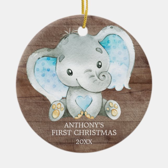 Le premier ornement de Noël du bébé éléphant doux (Devant)