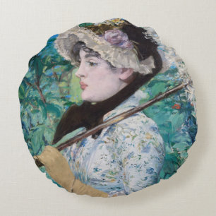 Le Printemps Manet Immpressionist Art Painting Round Pillow