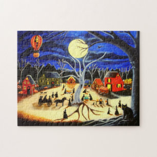 Le puzzle de Halloween, sorcières se préparent 