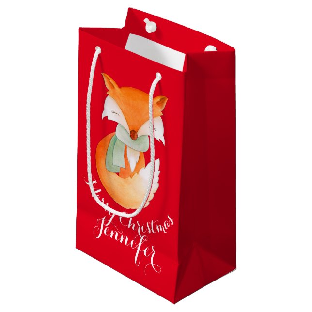 Le renard mignon a enveloppé le sac de cadeau de (Devant Angle)
