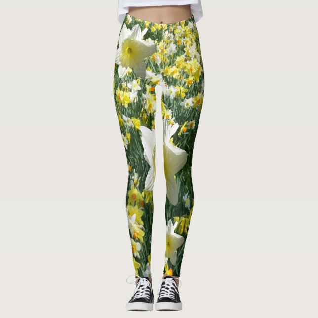 Le ressort de jonquilles fleurit Legging blanc (Devant)