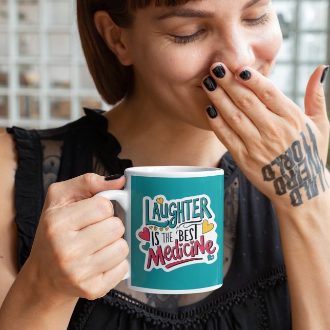 Le Rire Est La Meilleure Mug Médicinale (Cheer yourself or someone else up with this, "Laughter is the best medicine" mug! )
