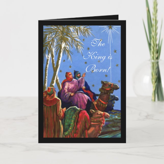 Le roi est né Carte de Noël chrétienne avec verse (Devant)