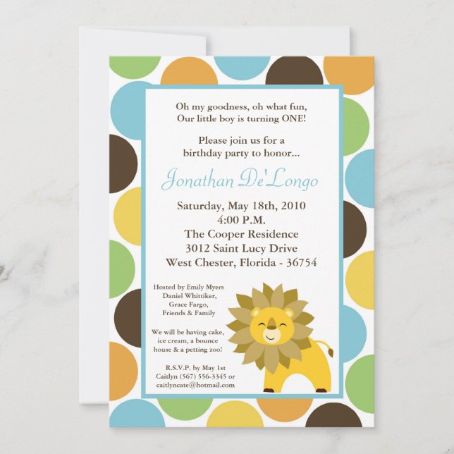 le Roi Lion Safari Birthday Invitation de la (Devant)