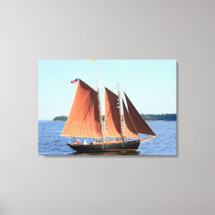 le rouge navigue la toile enveloppée par schooner
