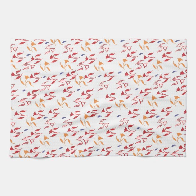 Le rouge vintage fleurit la serviette de cuisine (Horizontal)