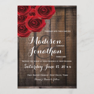 Le rustique rustique Red Roses Les invitations au 
