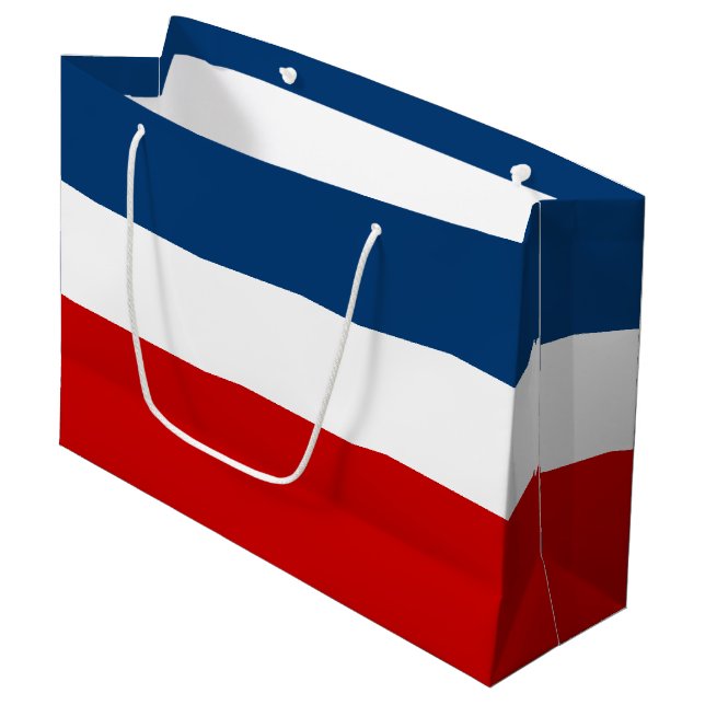 Le sac blanc et bleu rouge de cadeau - grand, (Devant Angle)