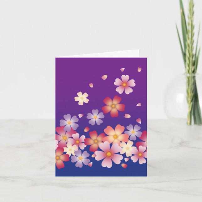 Le Sakura sucré fleurit Kimono Style Bleu & Purple (Devant)