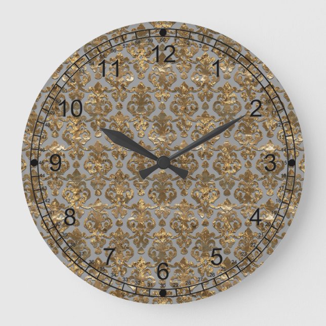 Le Shantesa Grey Elegant Damask Large Clock (Front)