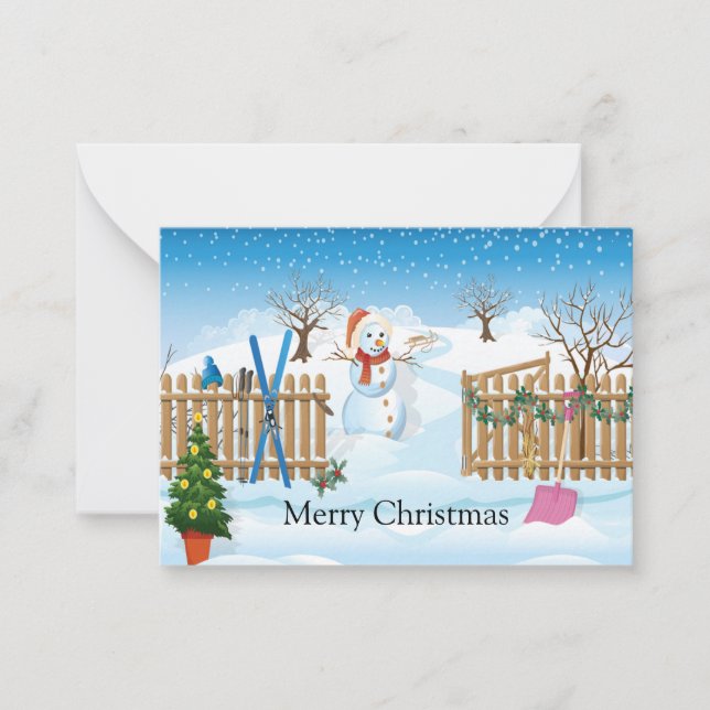 Le Snowman Derrière La Clôture Carte De Noël (Devant)