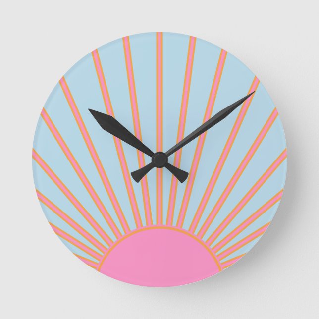 Le Soleil 02 Retro Sun Pink And Blue Sunshine Round Clock (Front)