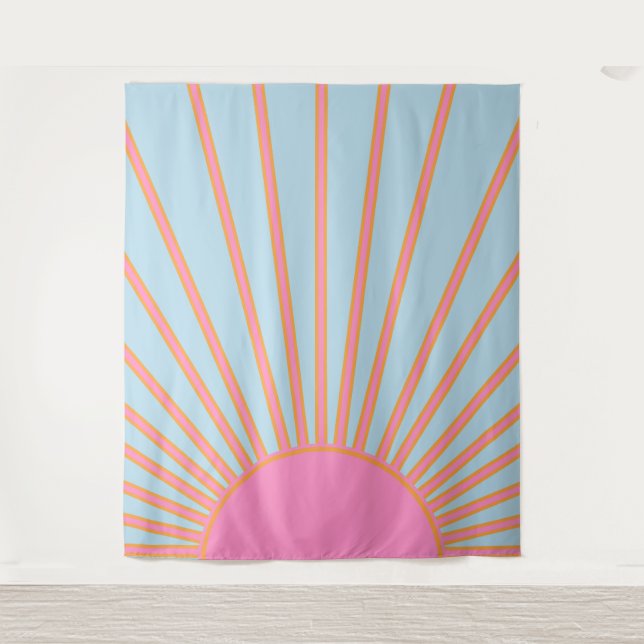 Le Soleil 02 Retro Sun Pink And Blue Sunshine Tapestry (Front)
