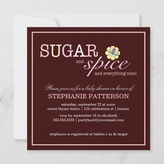 Le sucre et l'épicent est une invitation de baby (Devant)