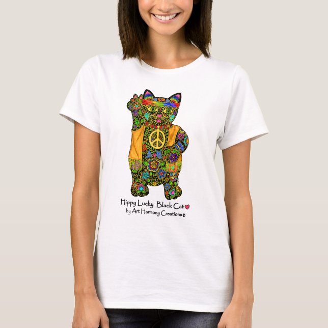 Le T-shirt de la femme chanceuse de chat noir de (Devant)