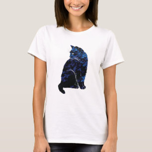 Le T-shirt des femmes florales bleues de chat