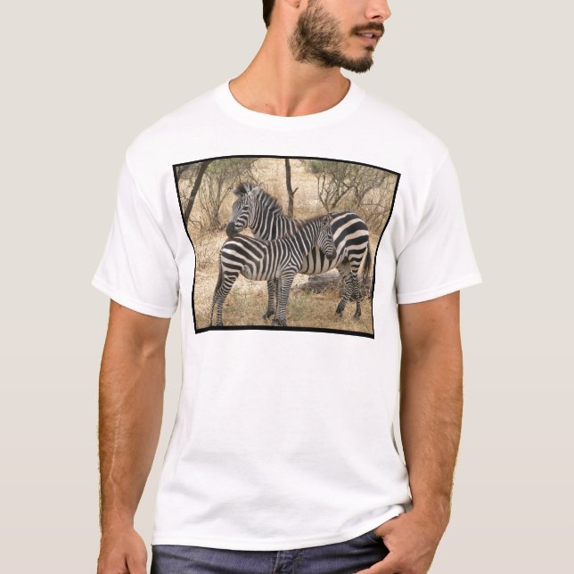 Le T-shirt des hommes de zèbre de mère et de bébé (Devant)