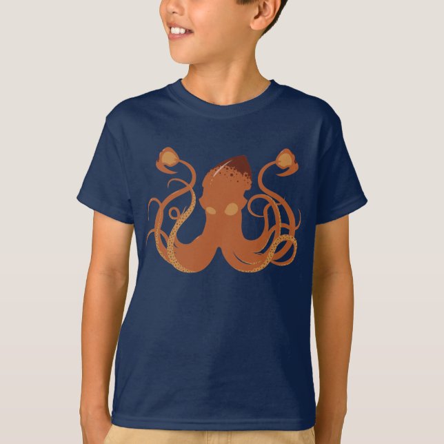 Le T-shirt foncé de l'enfant de calmar géant de (Devant)