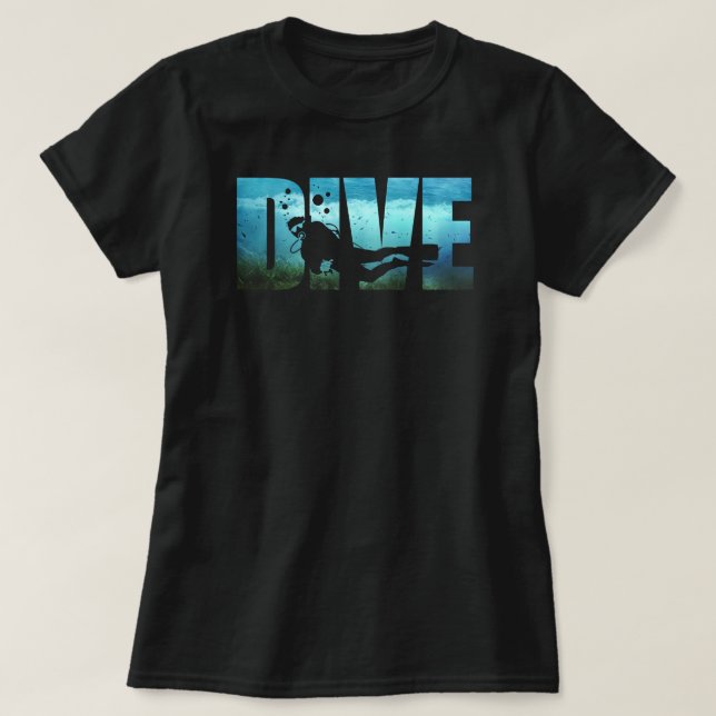 Le T-shirt noir des femmes de plongée à l'air de (Design devant)