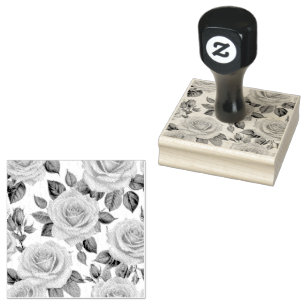 le tampon en caoutchouc roses noir et blanc vintag