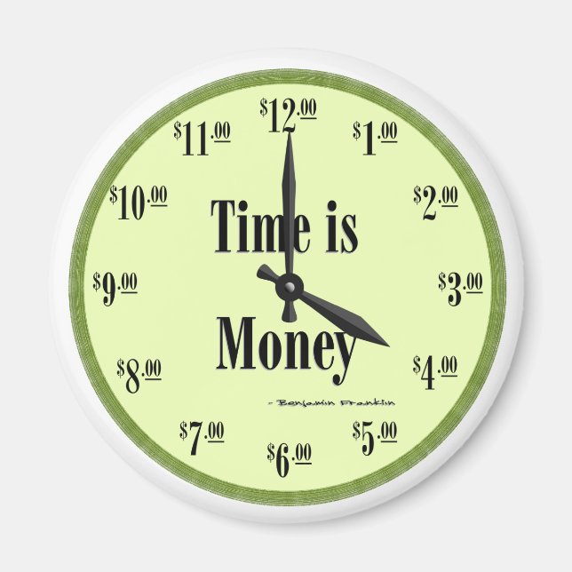 Le temps est argent - Green Clock Face Magnet (Devant)