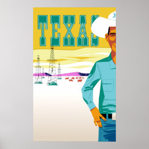 Le Texas. Affiche vintage de voyage de style