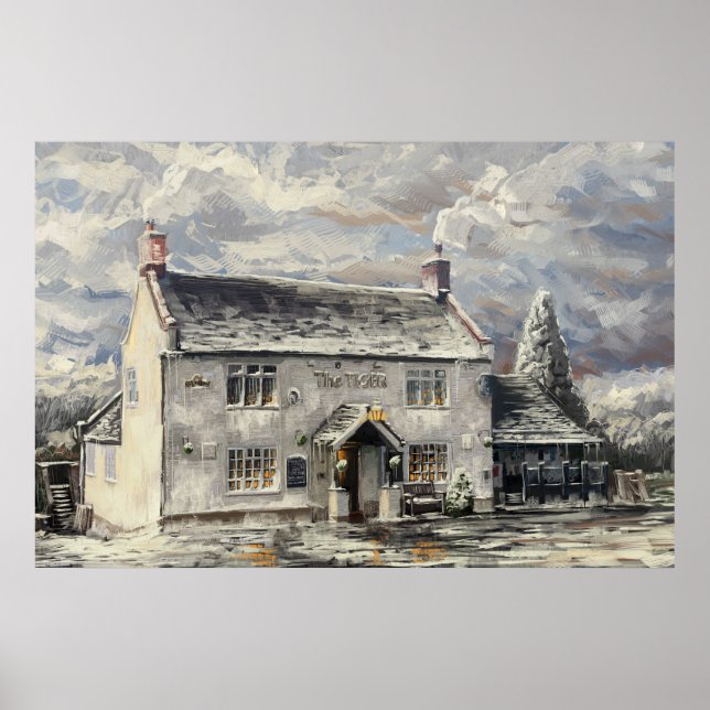 Le Tiger Inn, Turnditch - affiche hivernale (Devant)