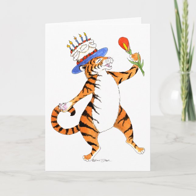 Le tigre chante le joyeux anniversaire - carte de (Devant)