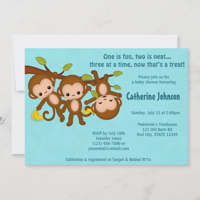 Le TRIPLET Monkeys les invitations MM2 BLEU de (Devant)