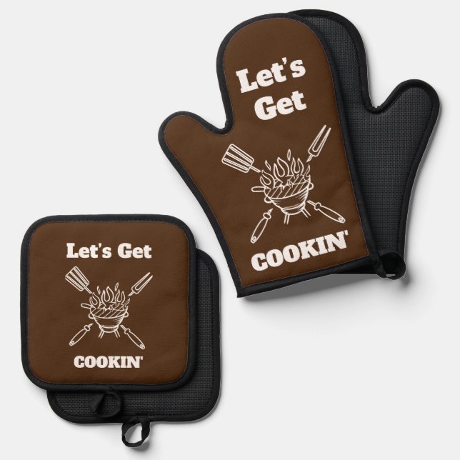 Le’ts Get Cookin' Oven Mitt & Pot Holder Set (Front/Back)