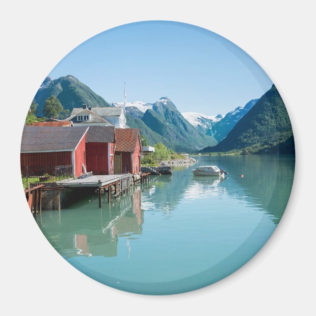 Le village du Fjæ et un aimant rond fjord (Devant)