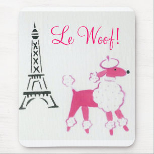Le Woof! Pink Poodle in Paris Mouse Pad