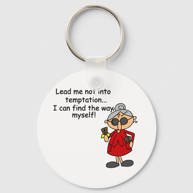 Lead Me Not Into Temptation Humour Keychain (Front)